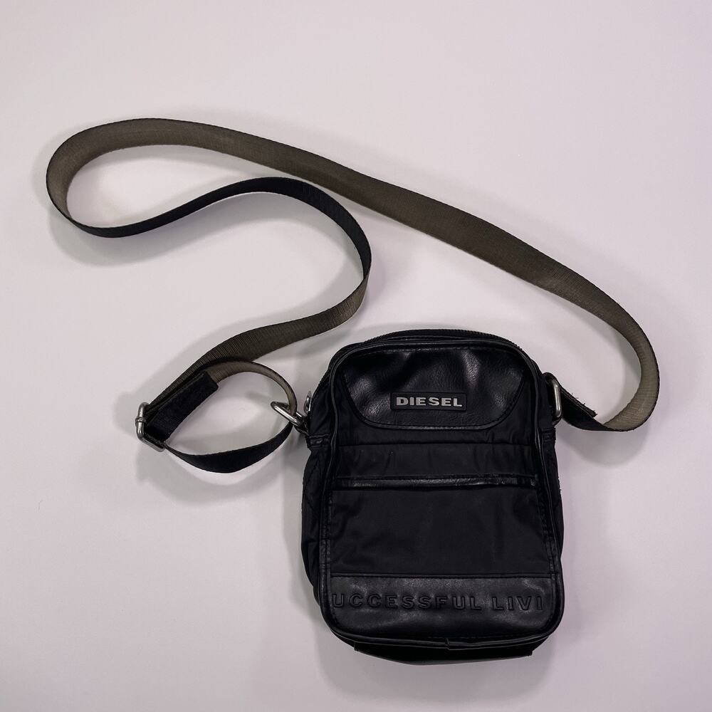Vtg Diesel Bag Messenger Shoulder Crossbody Satchel Leather Black Y2K Mens